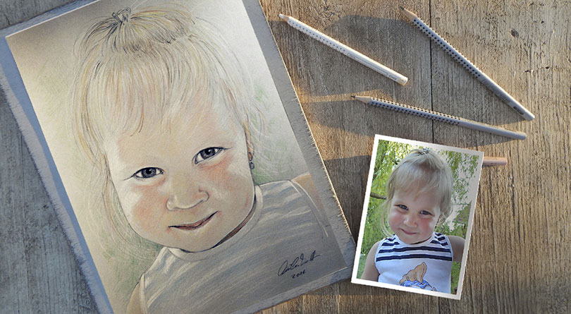 Aranyos kislány portré - színes ceruza rajz